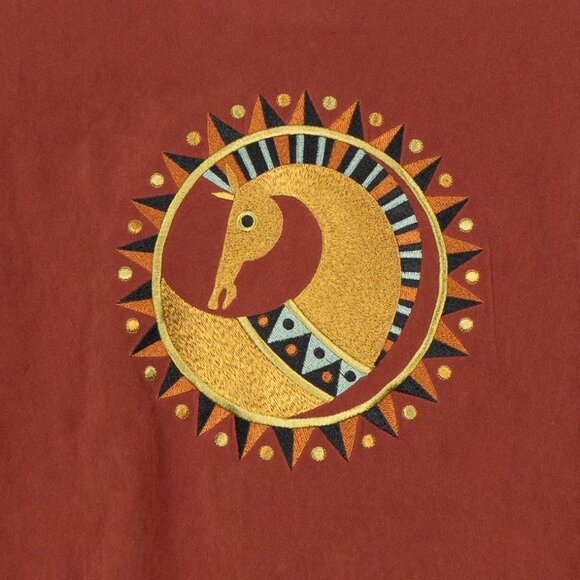 Bob Mackie Wearable Art Jacket Womens M Orange Rust Horse Embroidery Geometric - Picture 6 of 7